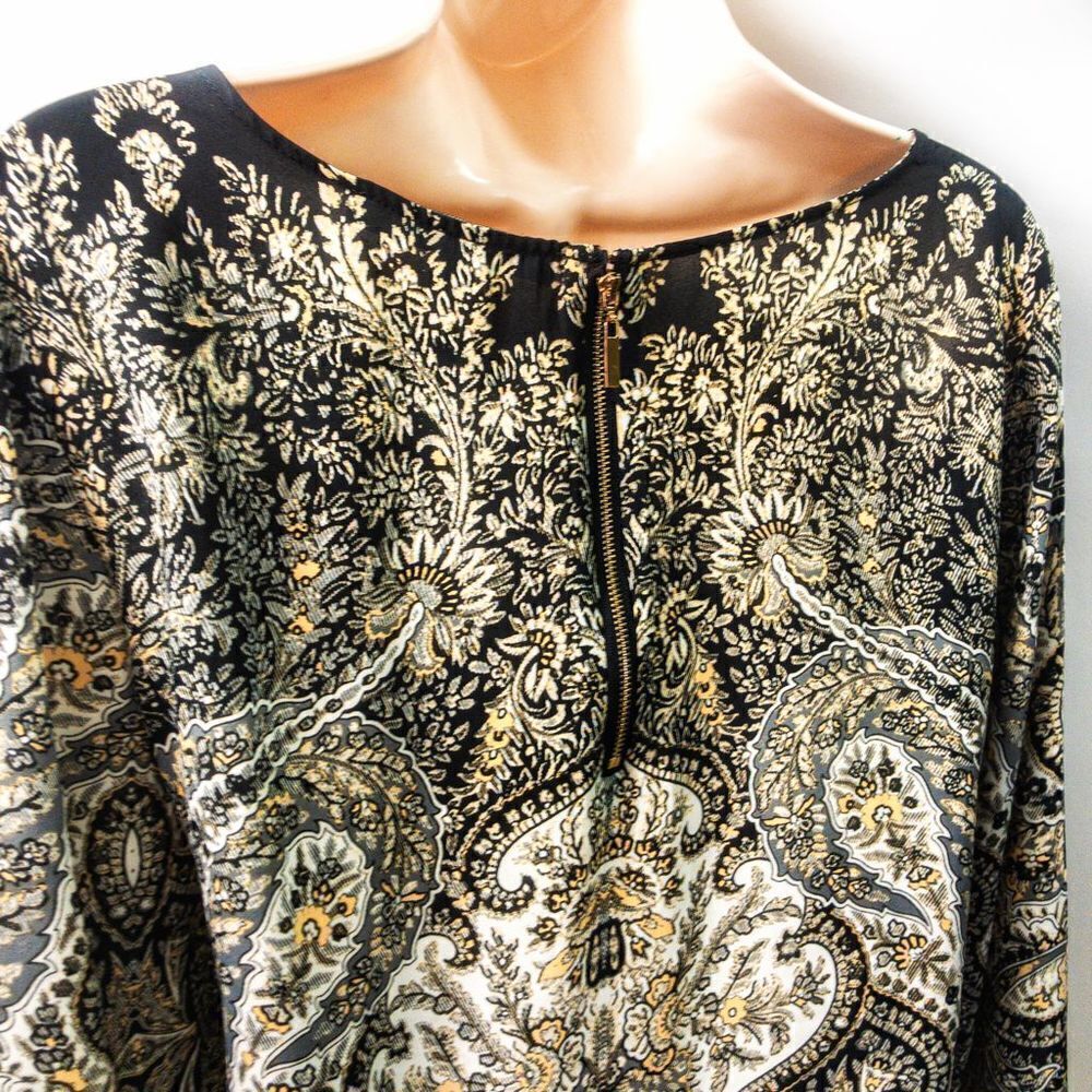 Rose & Olive Lightweight Black/Cream Baroque Print Blouse Sz M - Picture 5 of 11